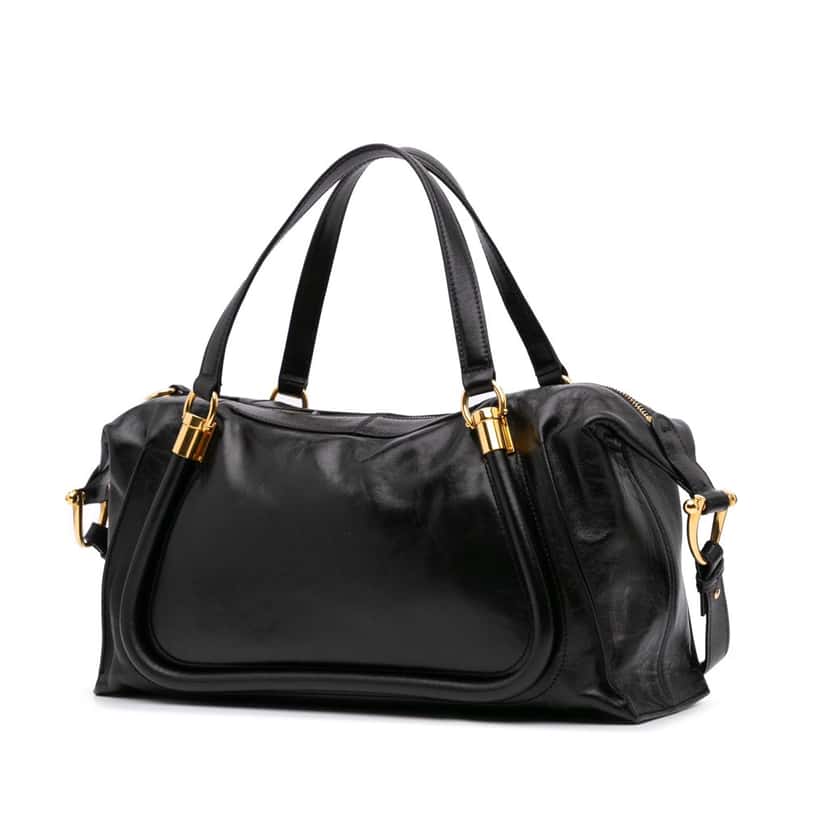 Chloé Shiny Calfskin Paraty 24 Satchel Black Leather Good condition - Back View