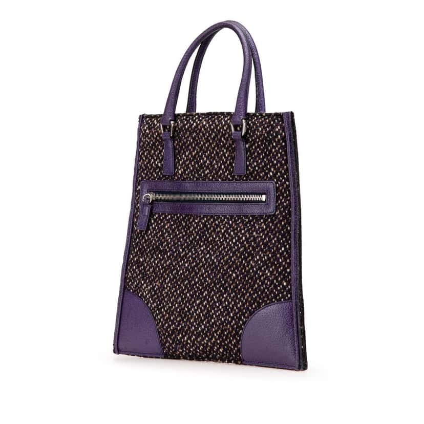 Prada Vitello Trimmed Tweed Flat Tote Purple Tweed Good condition - Back View
