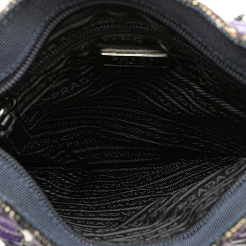 Prada Vitello Trimmed Tweed Flat Tote Purple Tweed Good condition - Model View