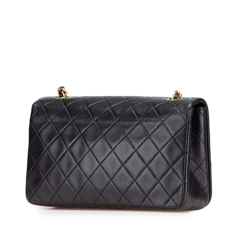 Chanel Medium Quilted Lambskin Full Flap Black Leather Good condition - Back View