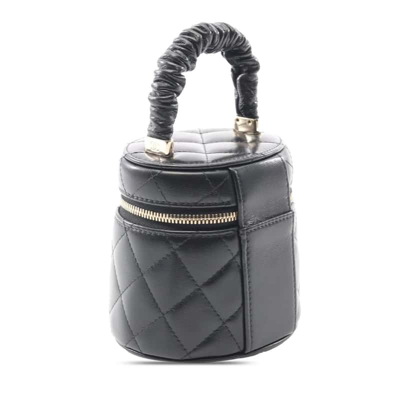 Chanel Mini Quilted Lambskin Ruched Handle Vanity Case Black Leather Good condition - Back View