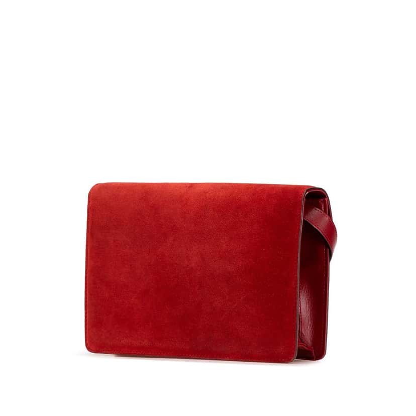 Gucci Small Suede GG Ring Torchon Crossbody Red Leather Good condition - Back View