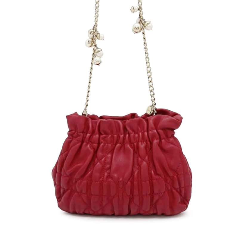 Dior Mini Lambskin Cannage Gaufre Delices Bag Red Leather Good condition - Front View