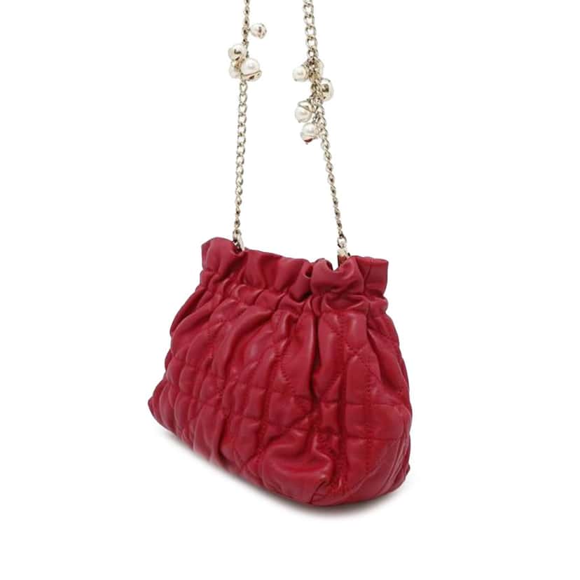 Dior Mini Lambskin Cannage Gaufre Delices Bag Red Leather Good condition - Back View