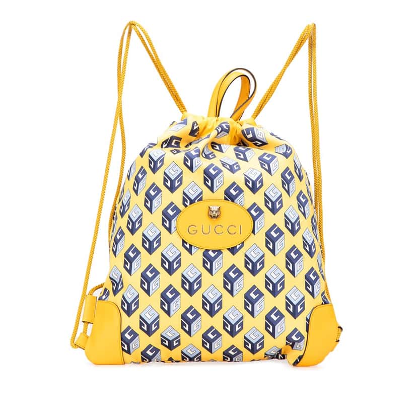 Gucci GG Cotton Wallpaper Neo Vintage Drawstring Backpack Yellow Cotton Good condition - Front View