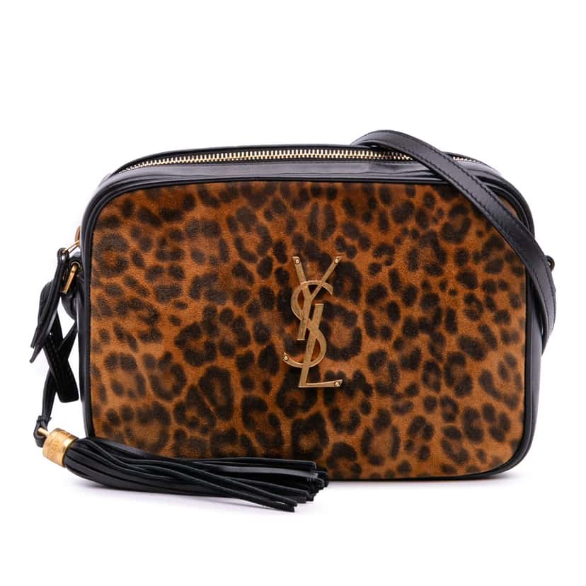 Saint Laurent Medium Suede Leopard Print Lou Camera Bag Brown Leather Good condition - Front View