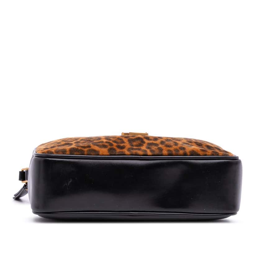 Saint Laurent Medium Suede Leopard Print Lou Camera Bag Brown Leather Good condition - Inside View