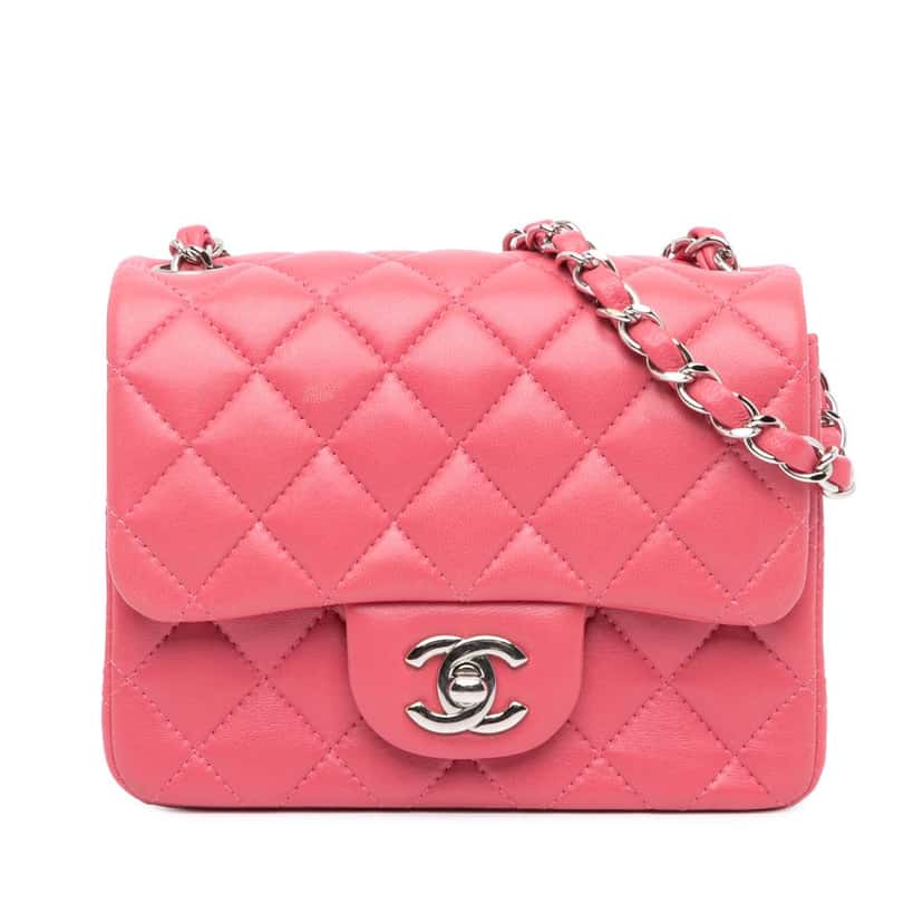 Chanel Mini Square Classic Lambskin Single Flap Pink Leather Good condition - Front View