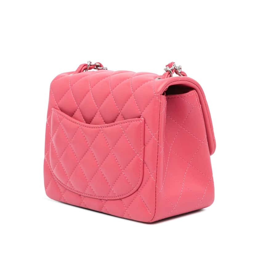 Chanel Mini Square Classic Lambskin Single Flap Pink Leather Good condition - Back View