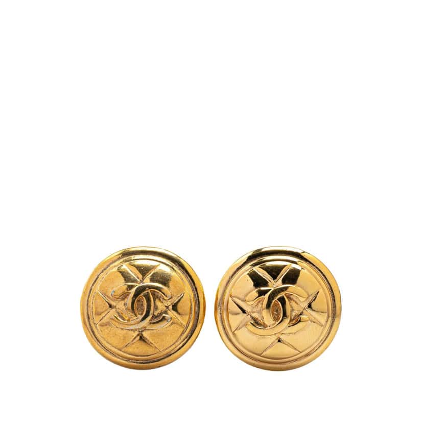 Chanel Gold Plated CC Quilted Clip on Earrings Gold Metal Good condition - Front View