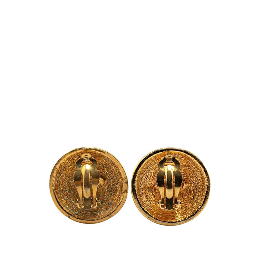 Chanel Gold Plated CC Quilted Clip on Earrings Gold Metal Good condition - Back View