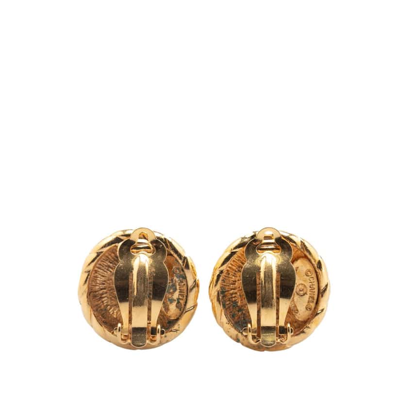 Chanel Gold Plated CC Round Clip On Earrings Gold Metal Good condition - Back View