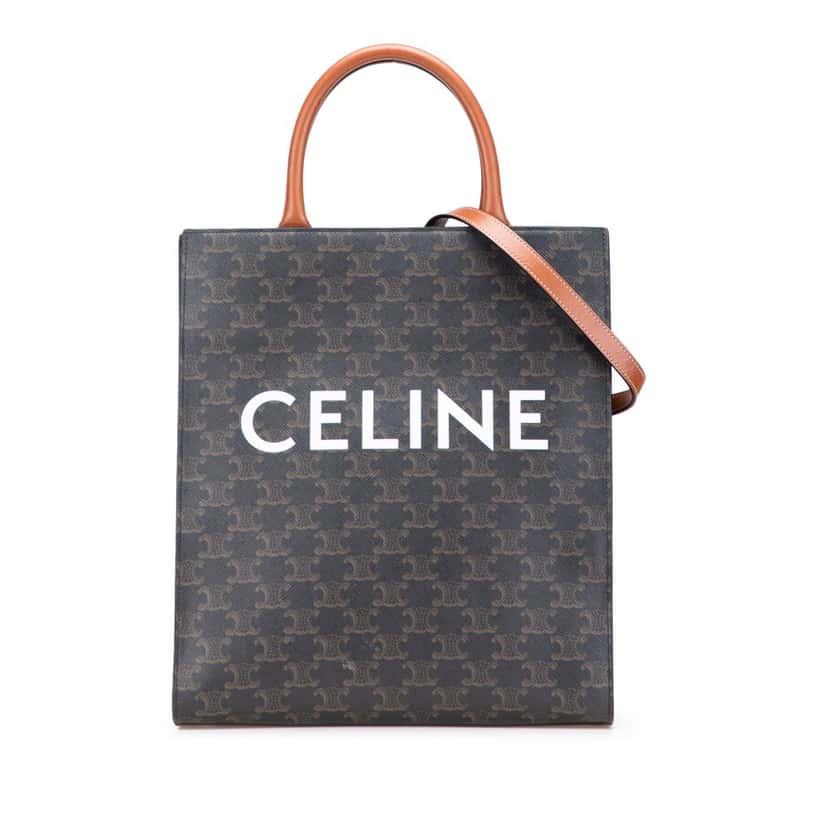 Celine Small Triomphe Coated Canvas Vertical Cabas Tote Brown Canvas Good condition - Front View