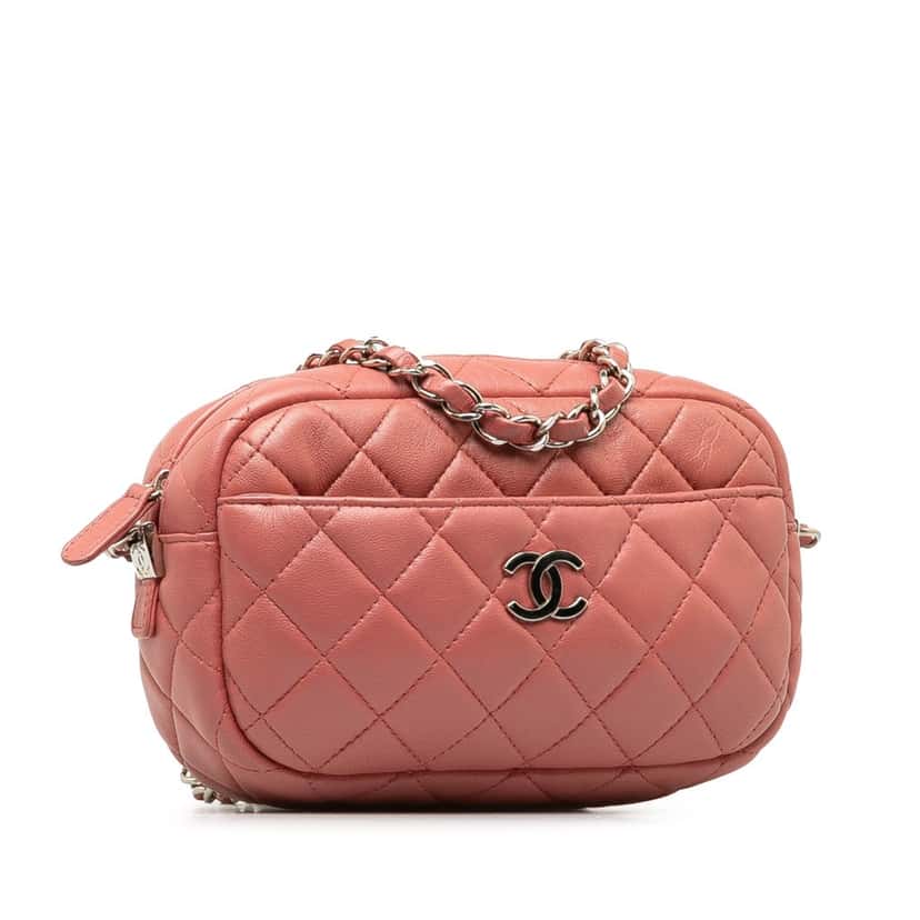 Chanel Mini Lambskin Camera Case Pink Leather Good condition - Back View