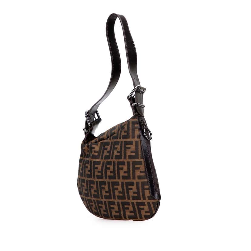 Fendi Zucca Canvas Oyster Shoulder Bag Brown Canvas Good condition - Back View