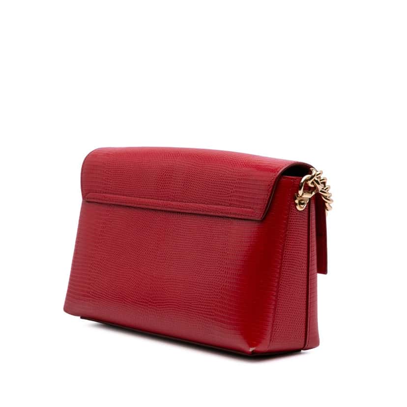 Dolce & Gabbana Lizard Embossed Leather Crystal Embellished DG Millennials Crossbody Red Leather Good condition - Back View