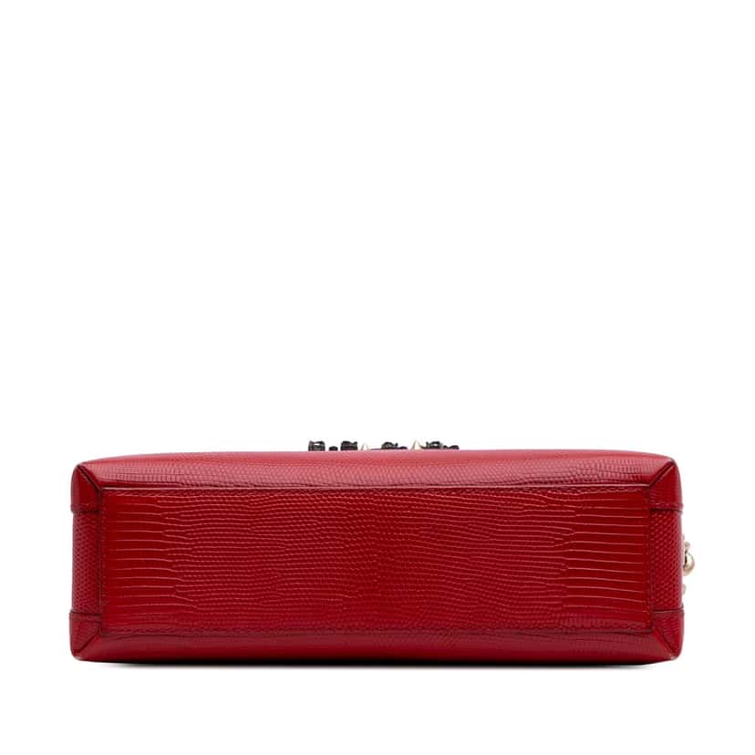 Dolce & Gabbana Lizard Embossed Leather Crystal Embellished DG Millennials Crossbody Red Leather Good condition - Inside View