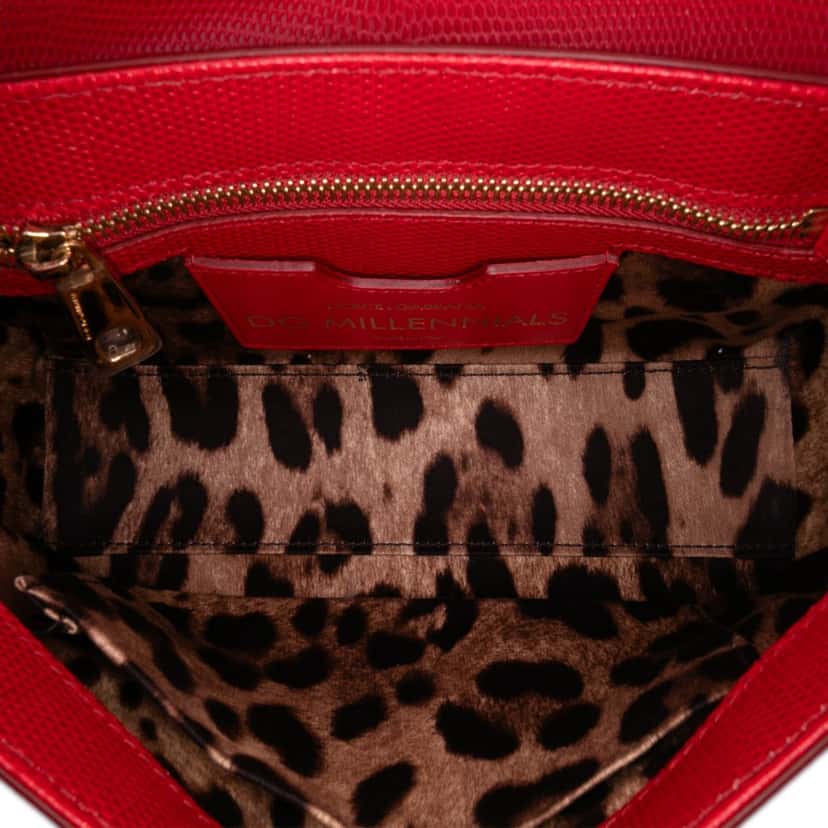 Dolce & Gabbana Lizard Embossed Leather Crystal Embellished DG Millennials Crossbody Red Leather Good condition - Model View