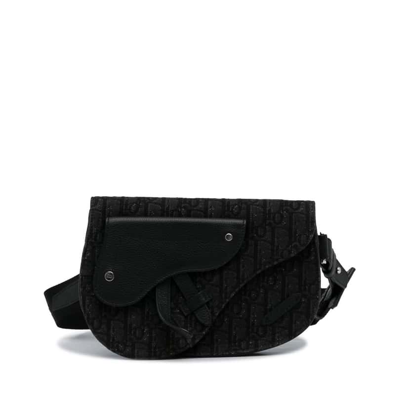 Dior Oblique Canvas Saddle Messenger Bag Black Canvas Good condition - Front View