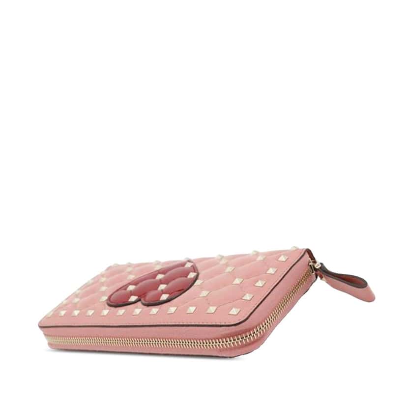 Valentino Lambskin Rockstud Spike Heart Zip Around Wallet Pink Leather Good condition - Inside View