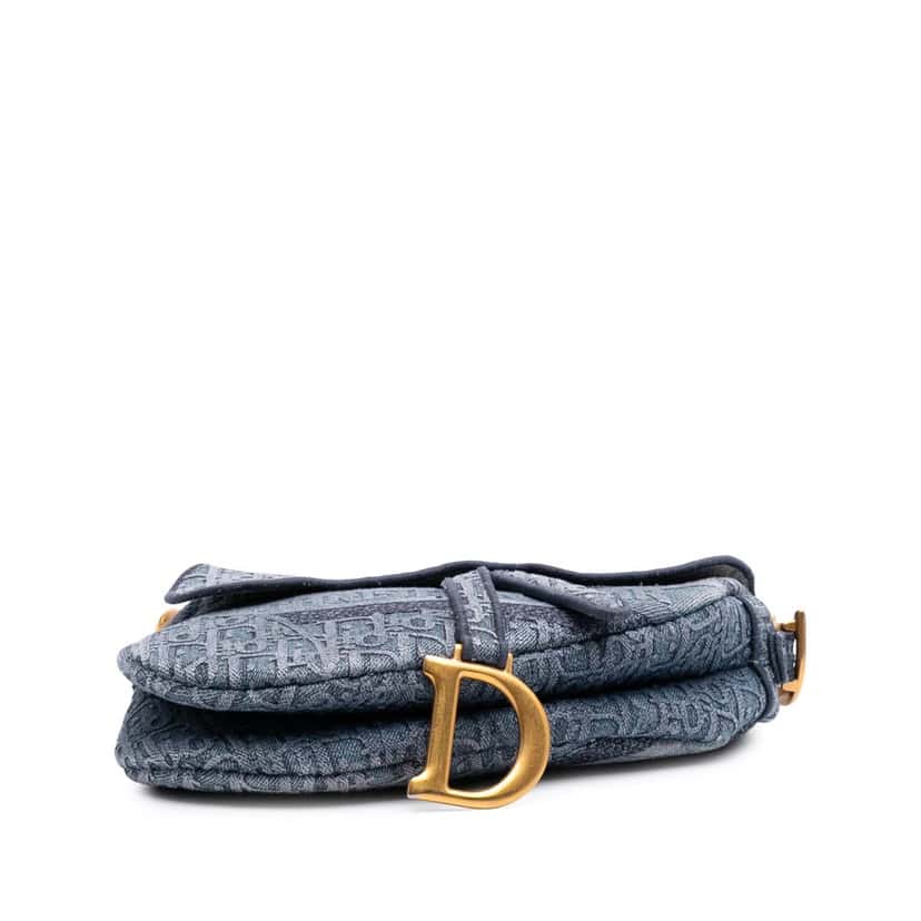 Dior Oblique Denim Embroidered Saddle Bag Blue Denim Good condition - Inside View