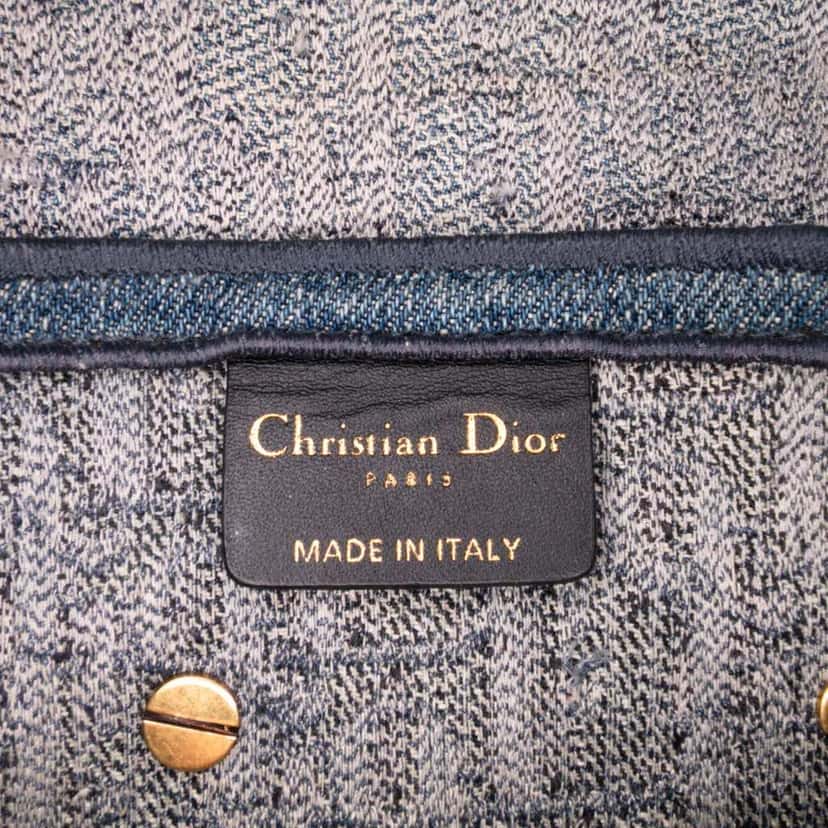 Dior Oblique Denim Embroidered Saddle Bag Blue Denim Good condition - Box View