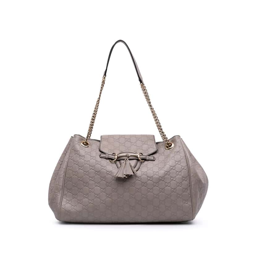 Gucci Large Guccissima Emily Chain Shoulder Bag Grey Leather Good condition - Front View