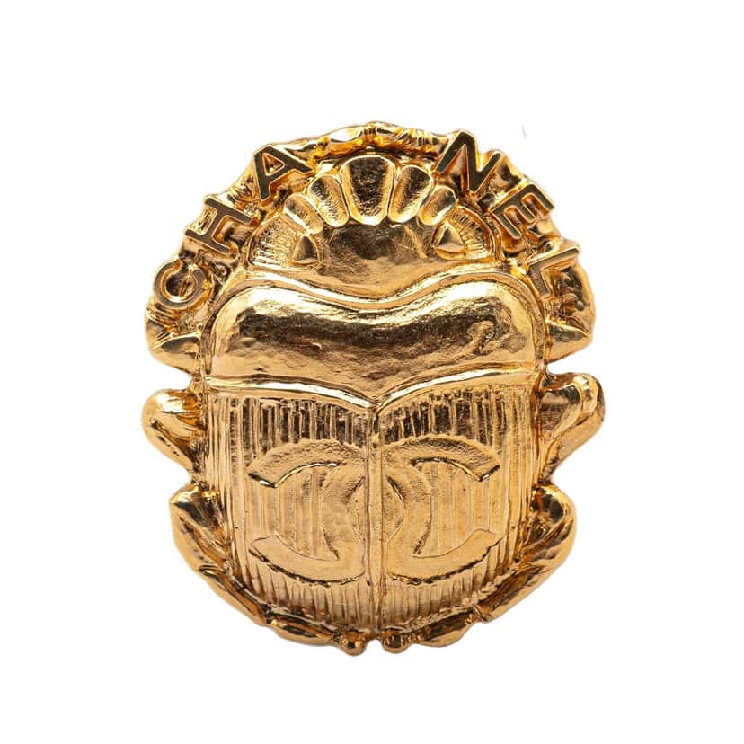 Chanel Gold Plated CC Beetle Brooch Gold Metal Good condition - Front View