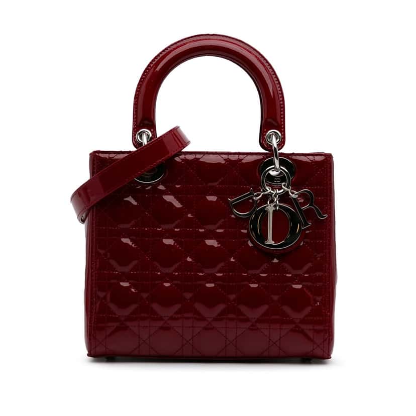 Dior Medium Patent Cannage Lady Dior Red Leather Good condition - Front View