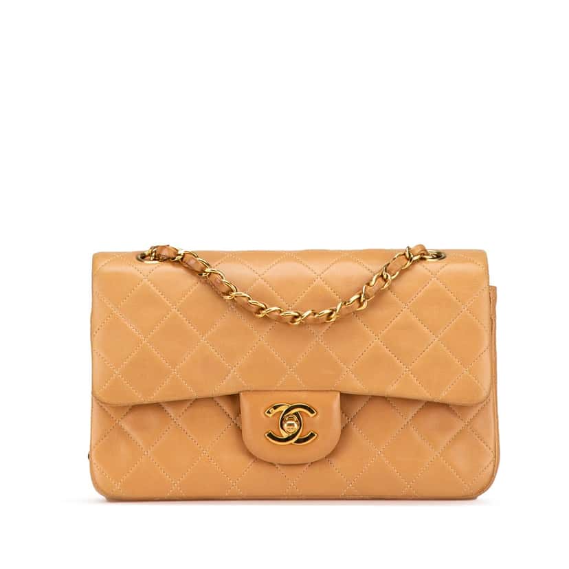 Chanel Small Classic Lambskin Double Flap Brown Leather Good condition - Front View