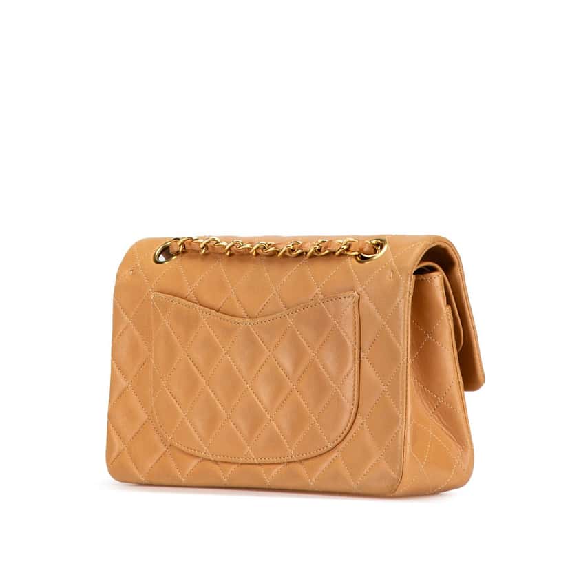 Chanel Small Classic Lambskin Double Flap Brown Leather Good condition - Back View