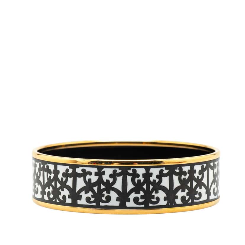 Hermès Wide Balcons du Guadalquivir Enamel Bangle 62 White Good condition - Back View