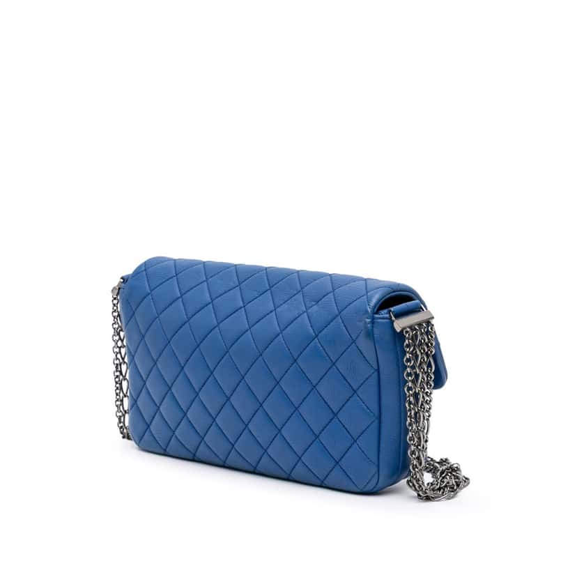 Chanel CC Quilted Calfskin Multi Chain Flap Blue Leather Good condition - Back View