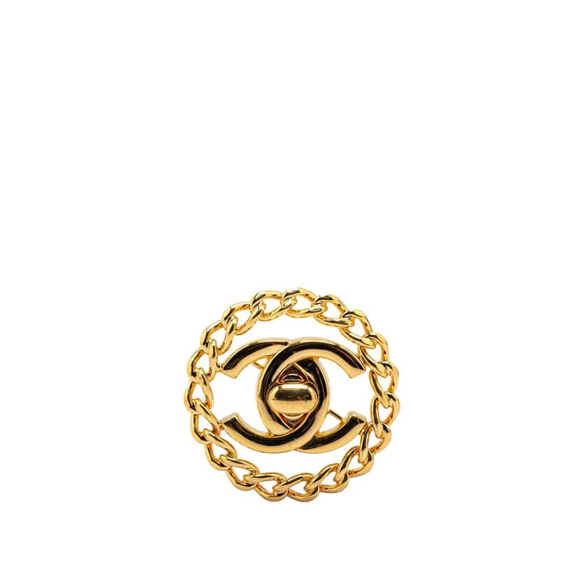 Chanel Gold Plated CC Turnlock Chain Brooch Gold Metal Good condition - Front View