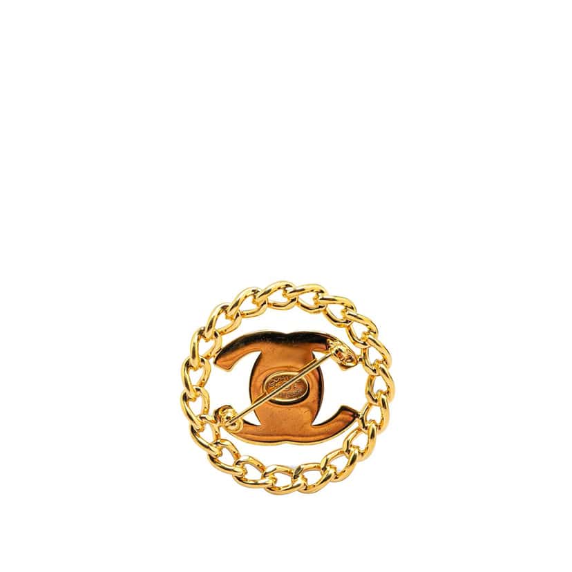 Chanel Gold Plated CC Turnlock Chain Brooch Gold Metal Good condition - Back View