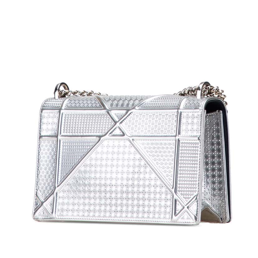 Dior Medium Metallic Patent Microcannage Diorama Flap Silver Leather Good condition - Back View