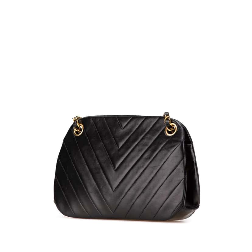 Chanel CC Chevron Lambskin Frame Chain Shoulder Bag Black Leather Good condition - Back View