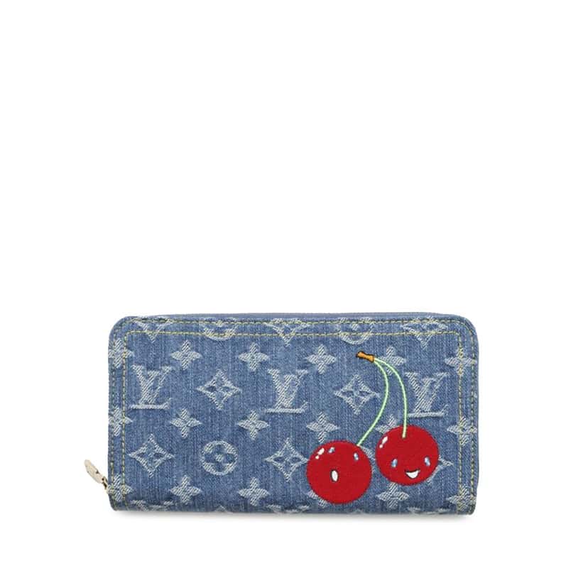 Louis Vuitton Takashi Murakami Monogram Cherry Denim Zippy Wallet Blue Denim Very good condition - Front View