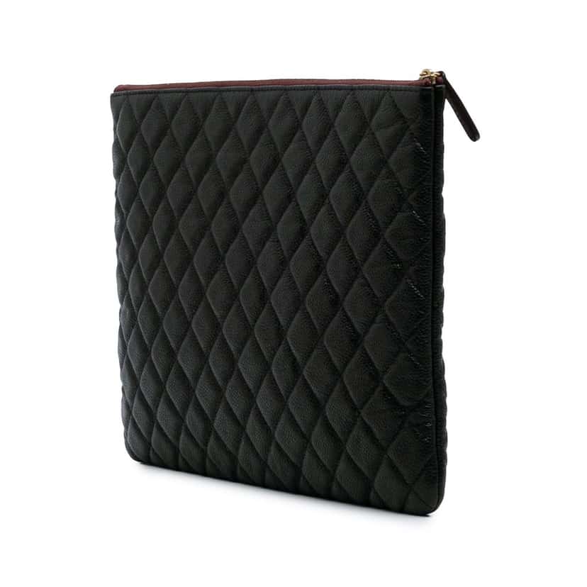 Chanel Large Quilted Caviar O Case Clutch Black Leather Good condition - Back View
