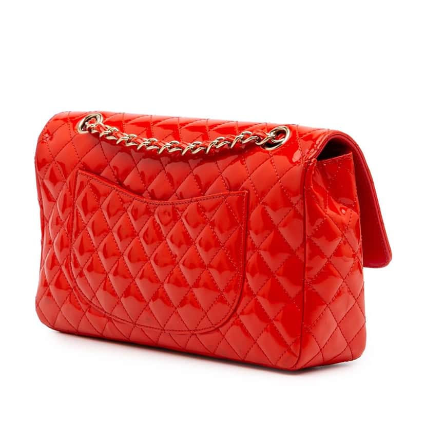 Chanel Medium Classic Patent Valentines Heart Charms Single Flap Red Leather Good condition - Back View