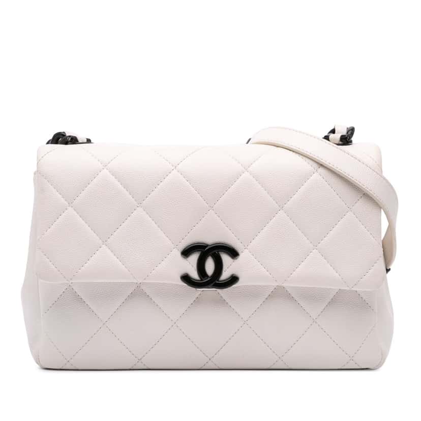 Chanel Medium Quilted Caviar My Everything Flap White Leather Good condition - Front View