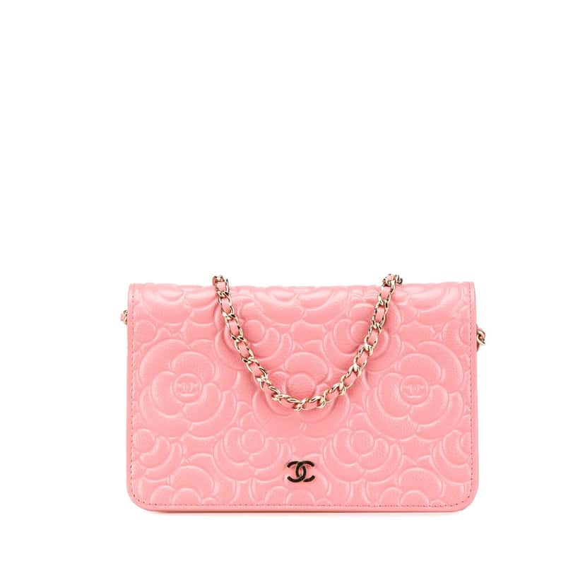 Chanel CC Caviar Camellia Wallet On Chain Pink Leather Good condition - Front View