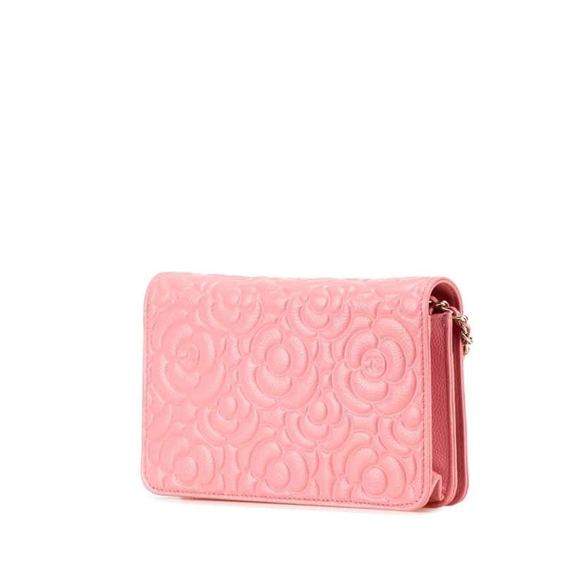 Chanel CC Caviar Camellia Wallet On Chain Pink Leather Good condition - Back View