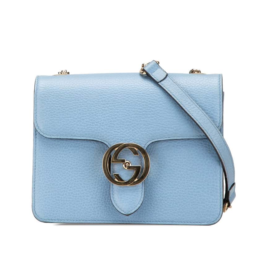 Gucci Small Dollar Calfskin Interlocking G Crossbody Blue Leather Very good condition - Front View