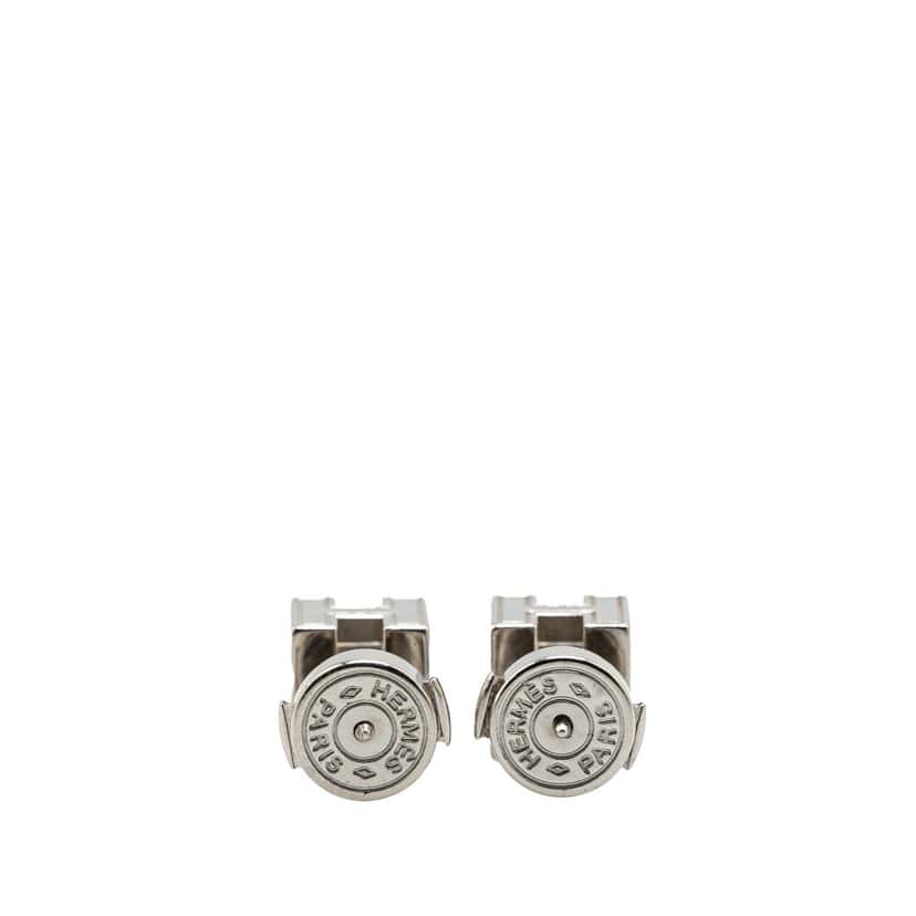 Hermès Palladium Plated Cage d'H Push Back Earrings Silver Metal Good condition - Back View