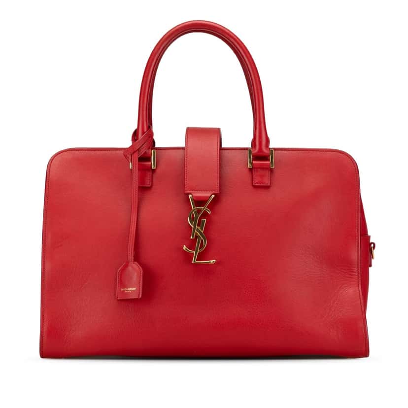 Saint Laurent Medium Leather Monogram Cabas Satchel Red Leather Fair condition - Front View