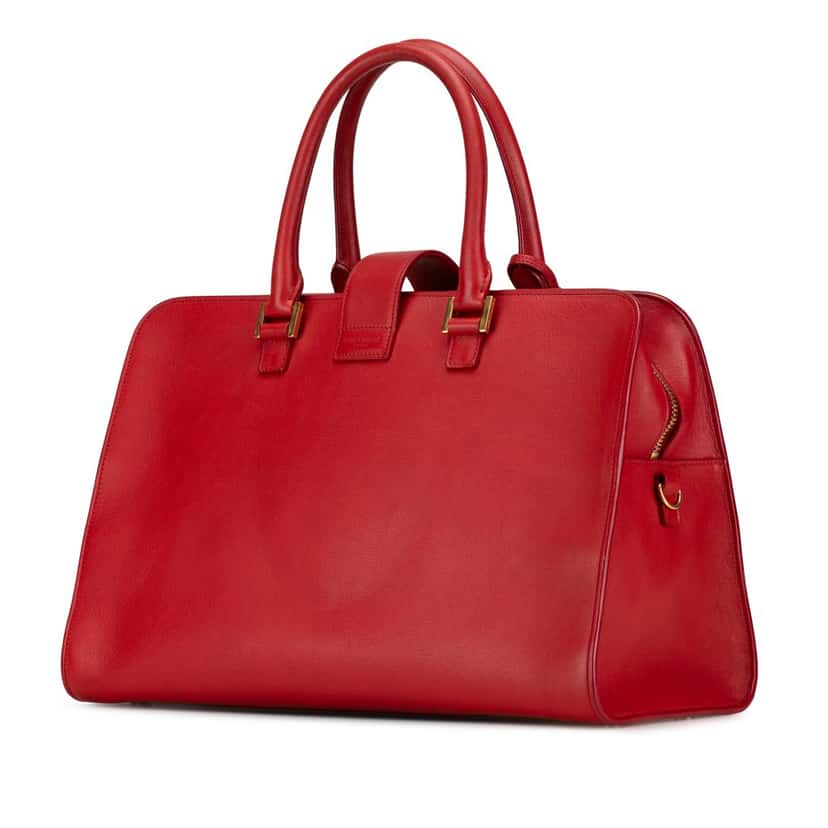 Saint Laurent Medium Leather Monogram Cabas Satchel Red Leather Fair condition - Back View