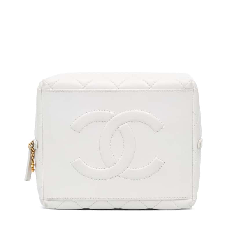 Chanel Métiers d'Art CC Quilted Lambskin Box with Top Handle Bag White Leather Very good condition - Inside View