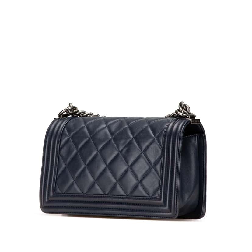 Chanel Old Medium Quilted Calfskin Boy Flap Blue Leather Good condition - Back View