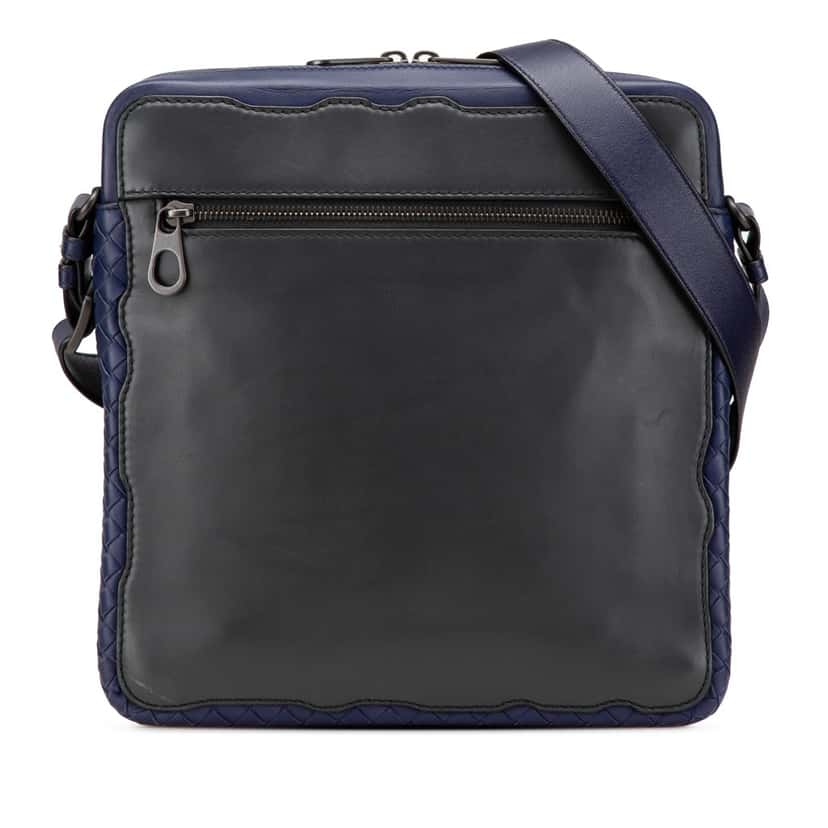 Bottega Veneta Intrecciato Trimmed Leather Crossbody Black Leather Very good condition - Front View